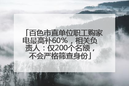 百色市直单位职工购家电最高补60％，相关负责人：仅200个名额，不会严格筛查身份