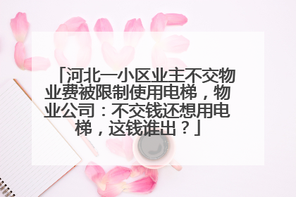 河北一小区业主不交物业费被限制使用电梯，物业公司：不交钱还想用电梯，这钱谁出？